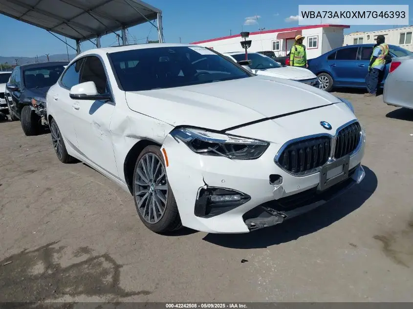 2021 BMW 228I Gran Coupe xDrive VIN: WBA73AK0XM7G46393 Lot: 42242508