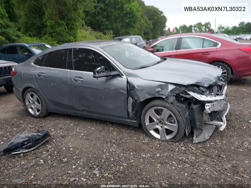 2022 BMW 228I VIN: WBA53AK0XN7L30322 Lot: 42566160
