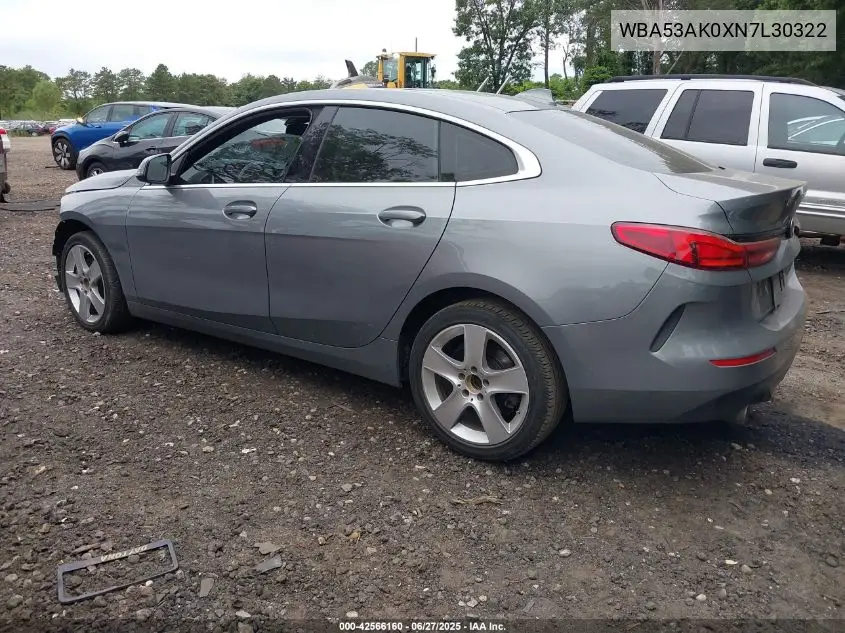 2022 BMW 228I VIN: WBA53AK0XN7L30322 Lot: 42566160