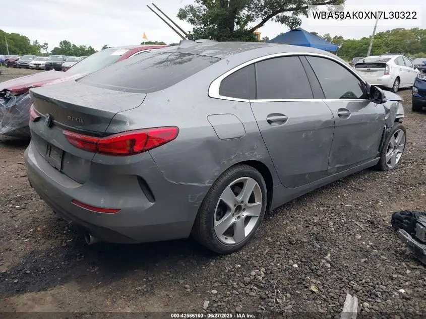 2022 BMW 228I VIN: WBA53AK0XN7L30322 Lot: 42566160
