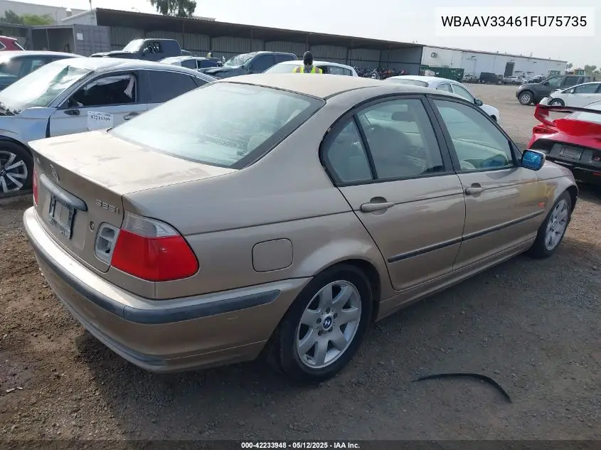 2001 BMW 325I VIN: WBAAV33461FU75735 Lot: 42233948