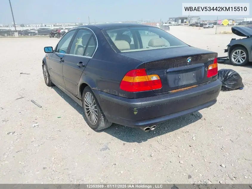 2002 BMW 330 I VIN: WBAEV53442KM15510 Lot: 12353589