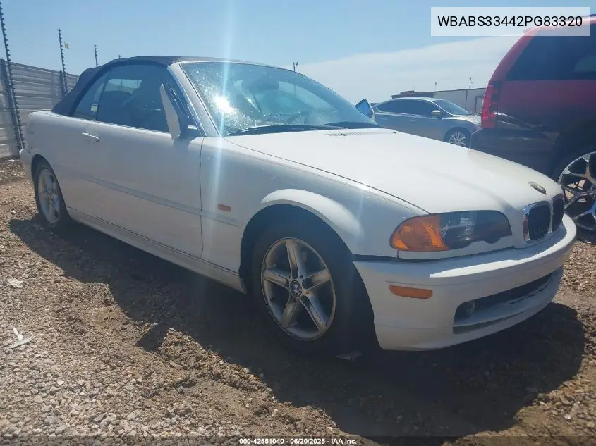 2002 BMW 325Ci VIN: WBABS33442PG83320 Lot: 42551040