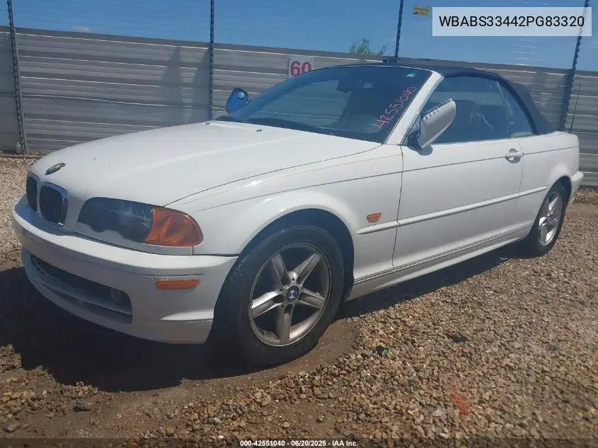 2002 BMW 325Ci VIN: WBABS33442PG83320 Lot: 42551040