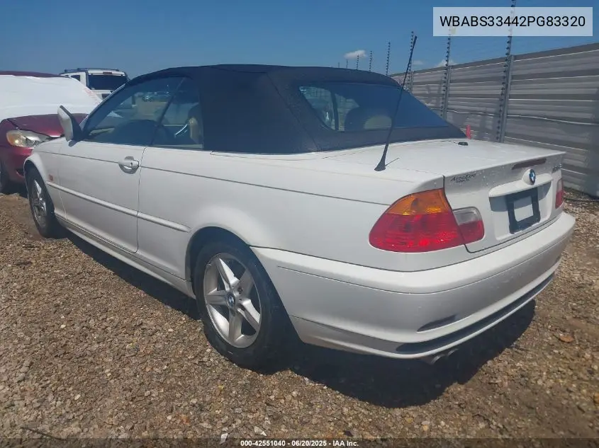 2002 BMW 325Ci VIN: WBABS33442PG83320 Lot: 42551040