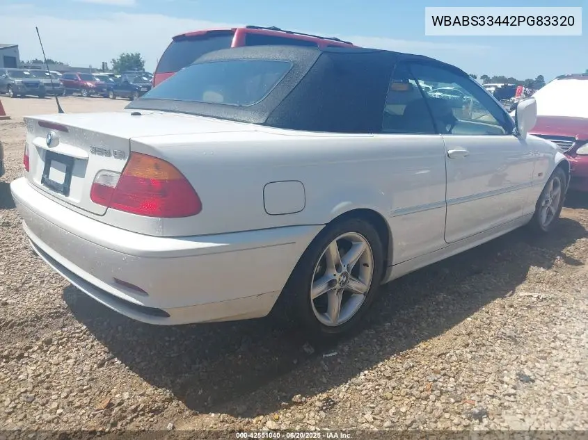 2002 BMW 325Ci VIN: WBABS33442PG83320 Lot: 42551040