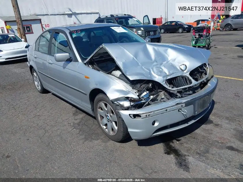 2002 BMW 325I VIN: WBAET374X2NJ21547 Lot: 42795135