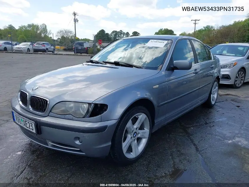 2003 BMW 330Xi VIN: WBAEW53433PN31735 Lot: 41989804