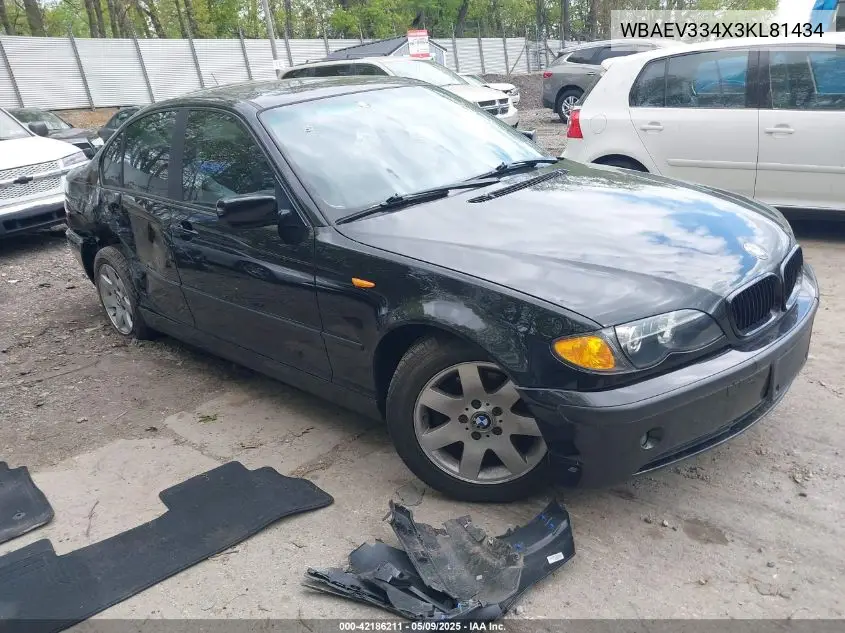 2003 BMW 325I VIN: WBAEV334X3KL81434 Lot: 42186211