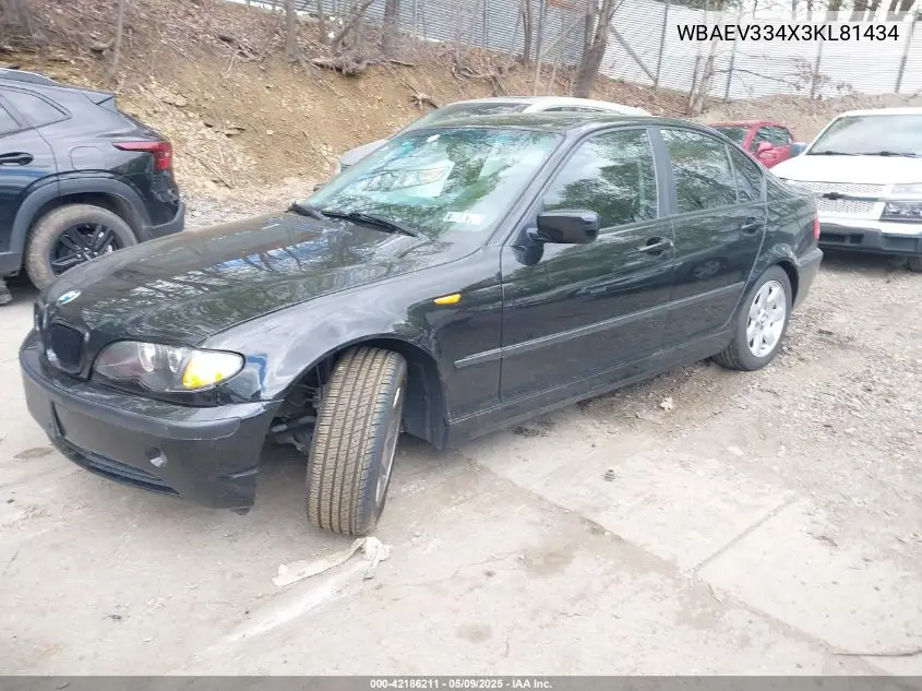 2003 BMW 325I VIN: WBAEV334X3KL81434 Lot: 42186211