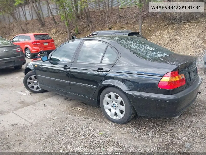 2003 BMW 325I VIN: WBAEV334X3KL81434 Lot: 42186211