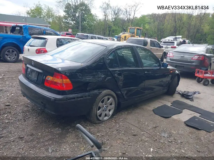 2003 BMW 325I VIN: WBAEV334X3KL81434 Lot: 42186211