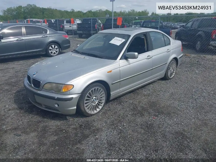 2003 BMW 330I VIN: WBAEV53453KM24931 Lot: 42212420