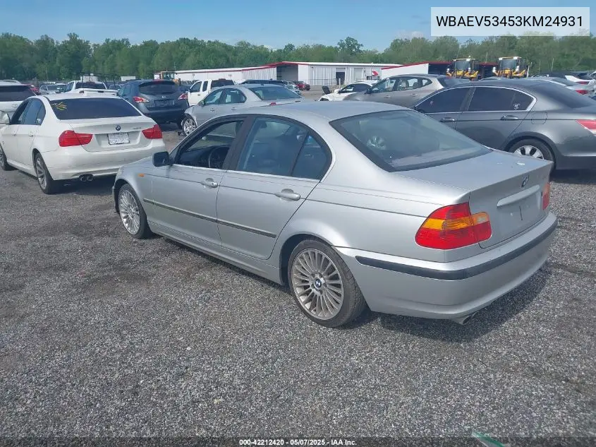 2003 BMW 330I VIN: WBAEV53453KM24931 Lot: 42212420