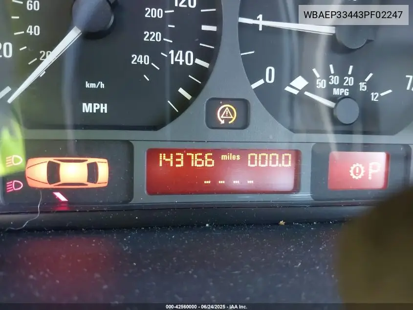 2003 BMW 325Xit VIN: WBAEP33443PF02247 Lot: 42560000