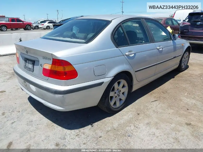 2003 BMW 325I VIN: WBAAZ33443PH33206 Lot: 42792697