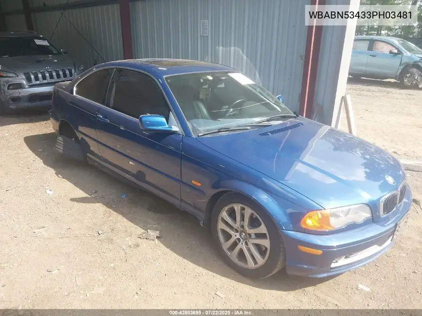 2003 BMW 330Ci VIN: WBABN53433PH03481 Lot: 42803699