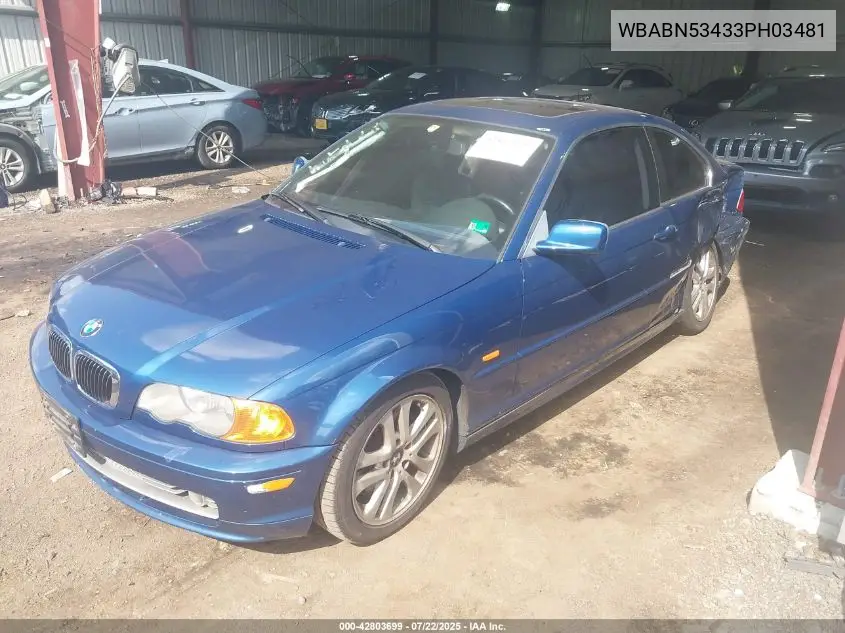 2003 BMW 330Ci VIN: WBABN53433PH03481 Lot: 42803699