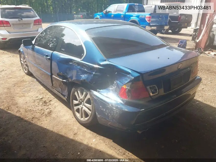 2003 BMW 330Ci VIN: WBABN53433PH03481 Lot: 42803699