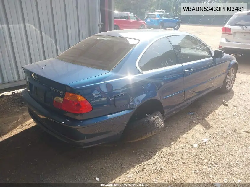 2003 BMW 330Ci VIN: WBABN53433PH03481 Lot: 42803699
