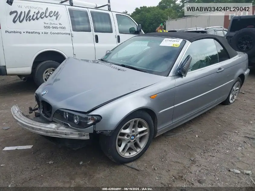 2004 BMW 325 VIN: WBABW33424PL29042 Lot: 42504891