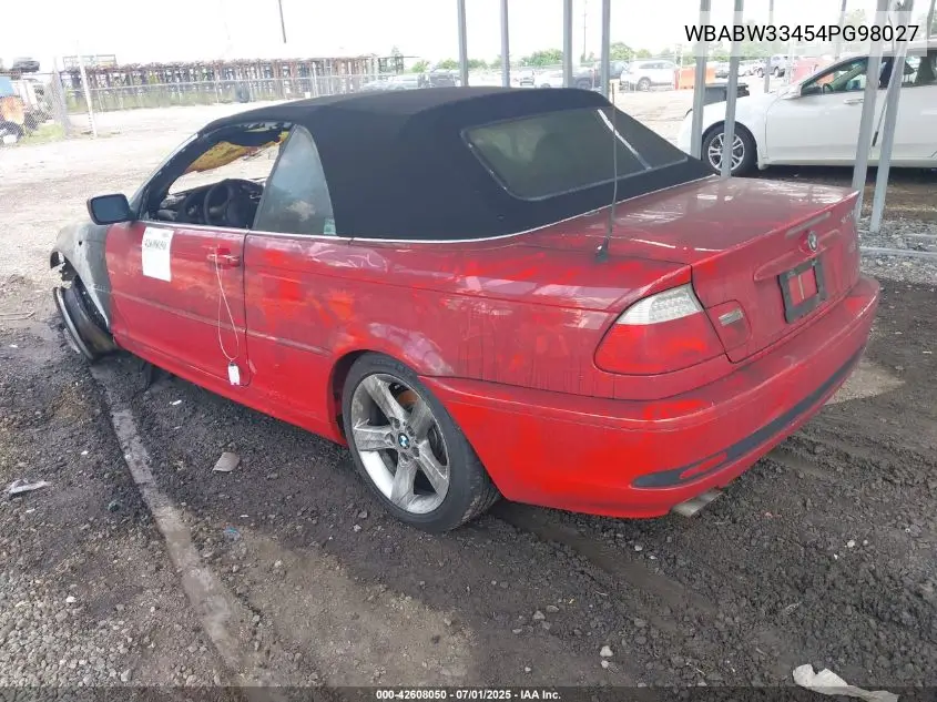 2004 BMW 325Ci VIN: WBABW33454PG98027 Lot: 42608050