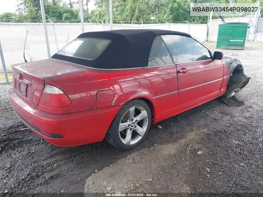 2004 BMW 325Ci VIN: WBABW33454PG98027 Lot: 42608050