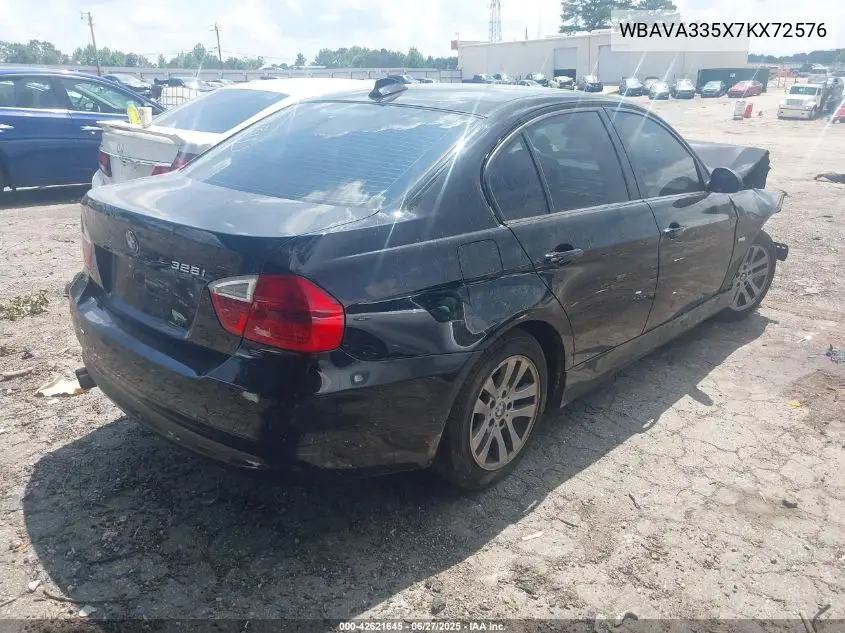 2007 BMW 328I VIN: WBAVA335X7KX72576 Lot: 42621645