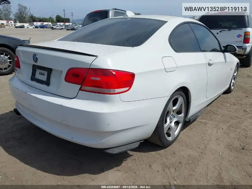 2008 BMW 328I VIN: WBAWV13528P119113 Lot: 42255867