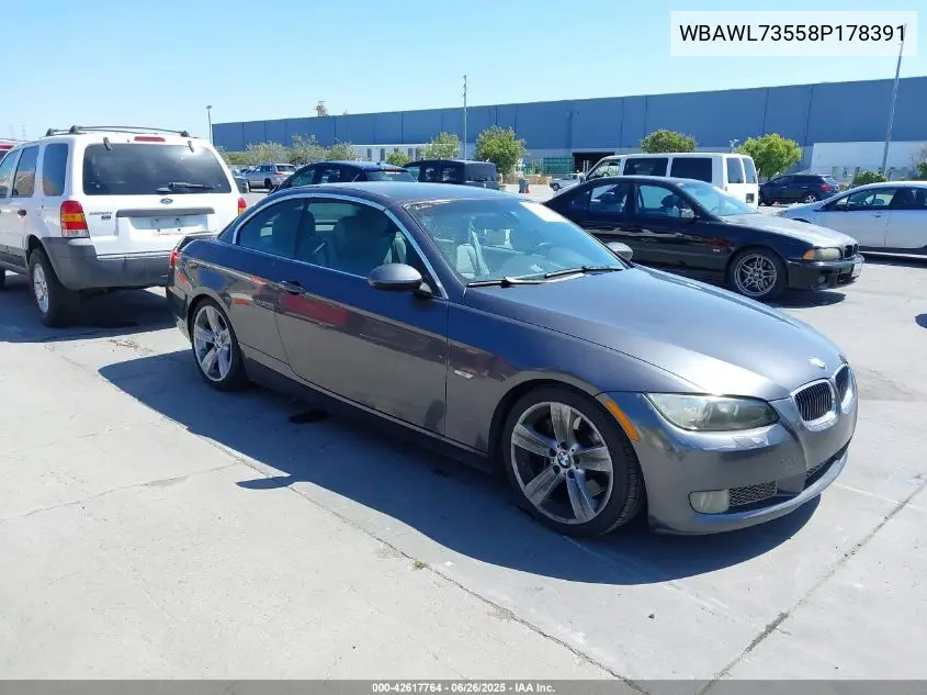 2008 BMW 335I VIN: WBAWL73558P178391 Lot: 42617764