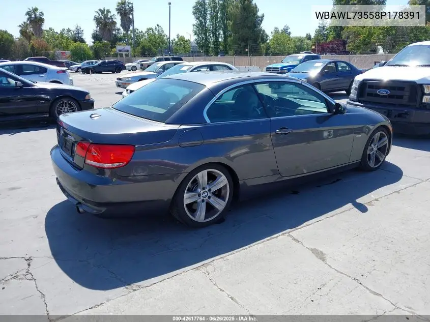 2008 BMW 335I VIN: WBAWL73558P178391 Lot: 42617764