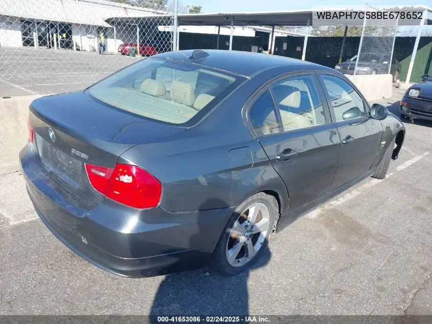 2011 BMW 328I VIN: WBAPH7C58BE678652 Lot: 41653086