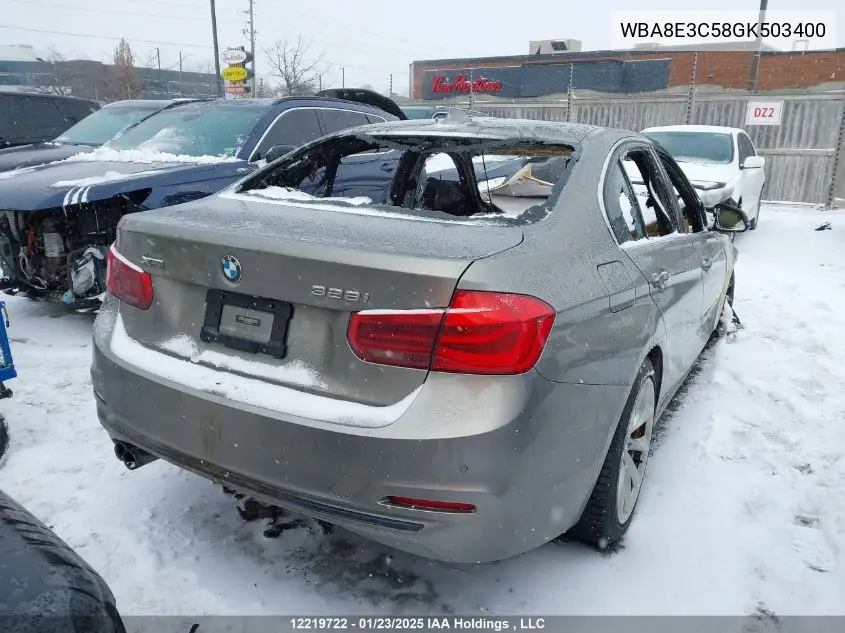 2016 BMW 328I xDrive VIN: WBA8E3C58GK503400 Lot: 12219722