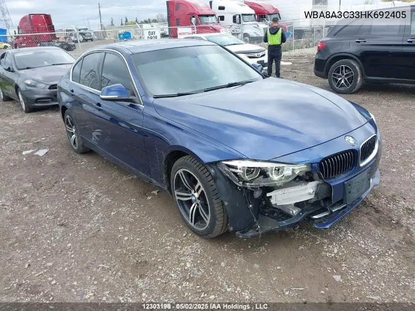 2017 BMW 320 Xi VIN: WBA8A3C33HK692405 Lot: 12303198