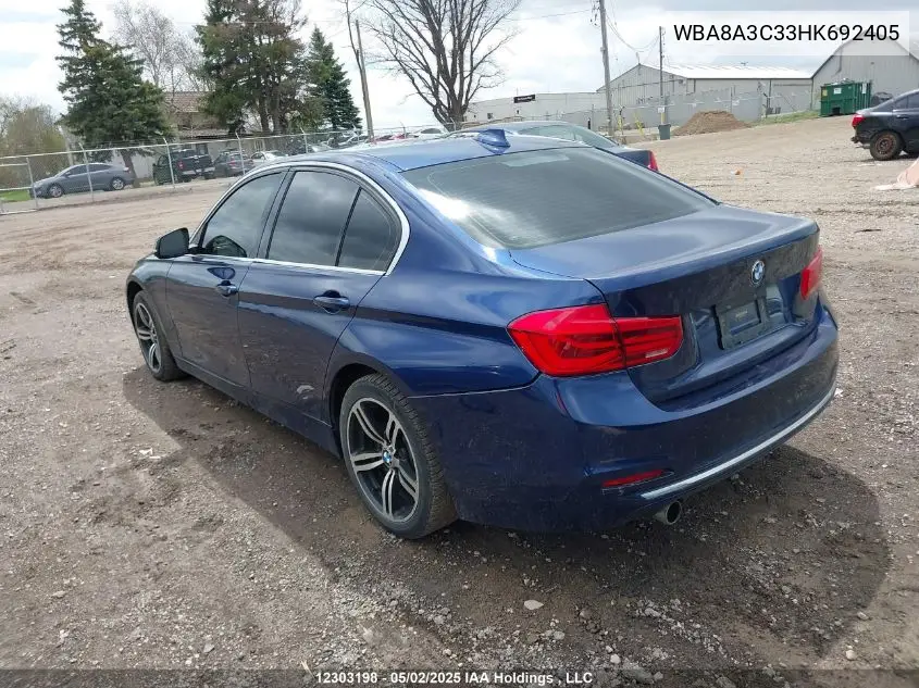 2017 BMW 320 Xi VIN: WBA8A3C33HK692405 Lot: 12303198