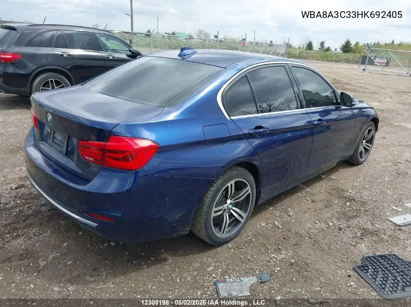2017 BMW 320 Xi VIN: WBA8A3C33HK692405 Lot: 12303198