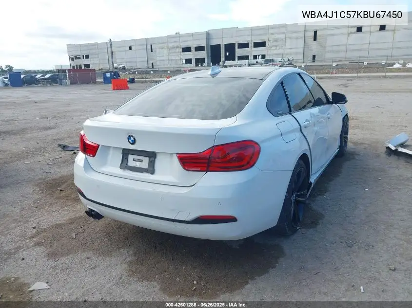 2019 BMW 430I Gran Coupe VIN: WBA4J1C57KBU67450 Lot: 42601288