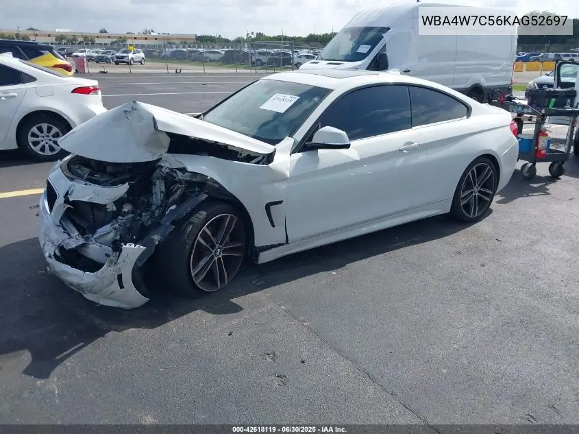 2019 BMW 440I VIN: WBA4W7C56KAG52697 Lot: 42618119
