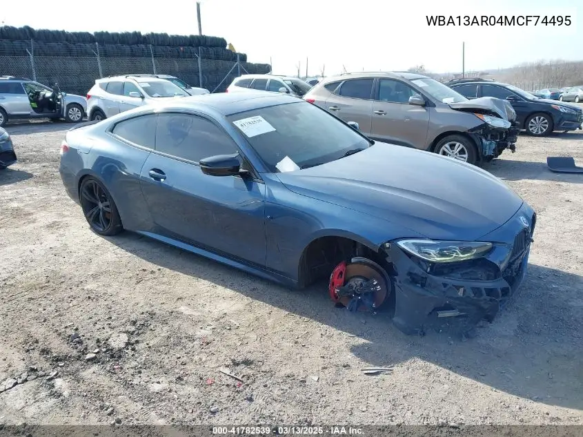 2021 BMW M440I xDrive VIN: WBA13AR04MCF74495 Lot: 41782539