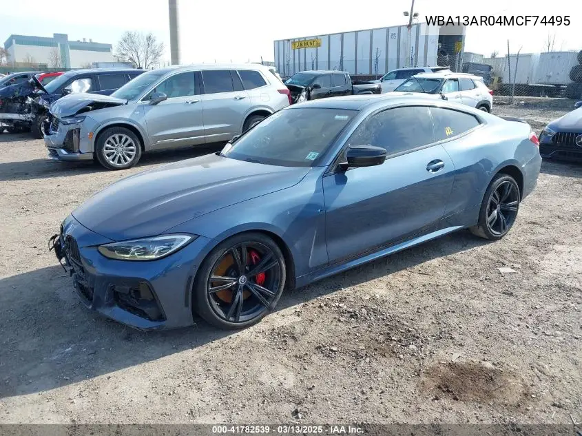 2021 BMW M440I xDrive VIN: WBA13AR04MCF74495 Lot: 41782539