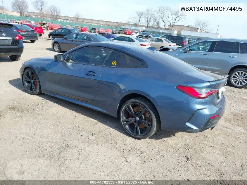 2021 BMW M440I xDrive VIN: WBA13AR04MCF74495 Lot: 41782539