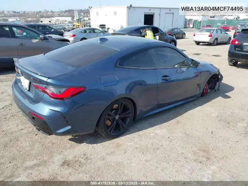 2021 BMW M440I xDrive VIN: WBA13AR04MCF74495 Lot: 41782539