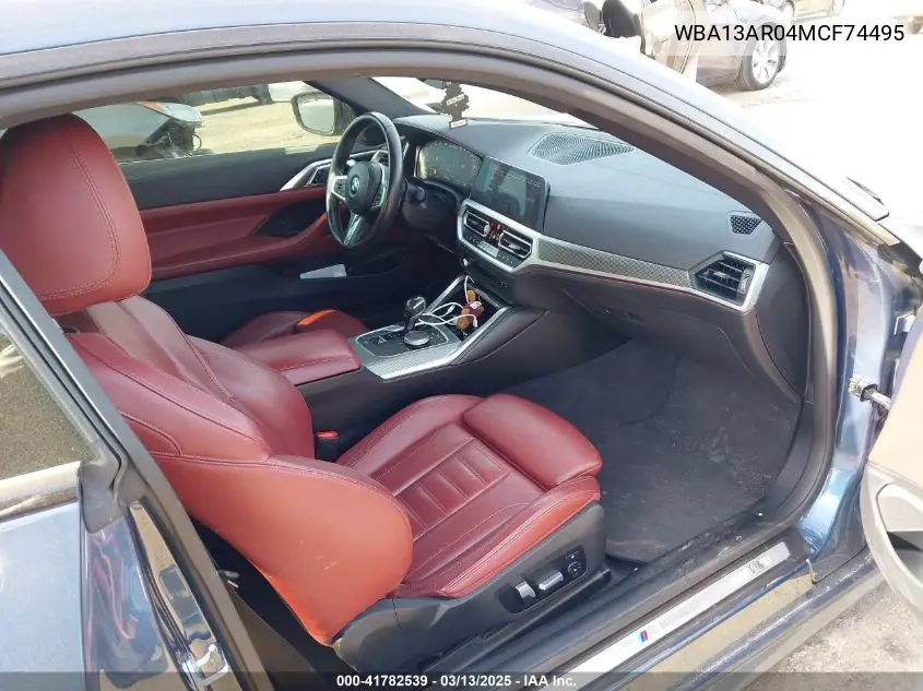 2021 BMW M440I xDrive VIN: WBA13AR04MCF74495 Lot: 41782539