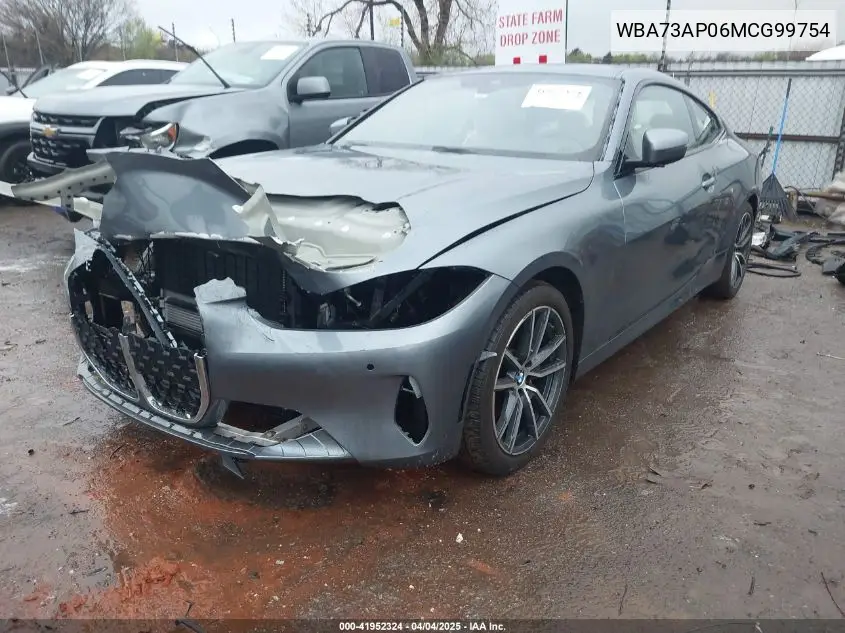 2021 BMW 430I xDrive VIN: WBA73AP06MCG99754 Lot: 41952324