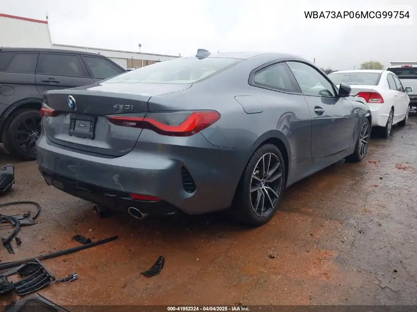 2021 BMW 430I xDrive VIN: WBA73AP06MCG99754 Lot: 41952324