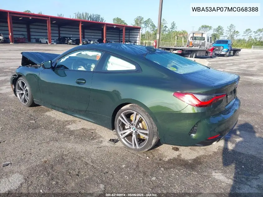 2021 BMW 430I VIN: WBA53AP07MCG68388 Lot: 42198914