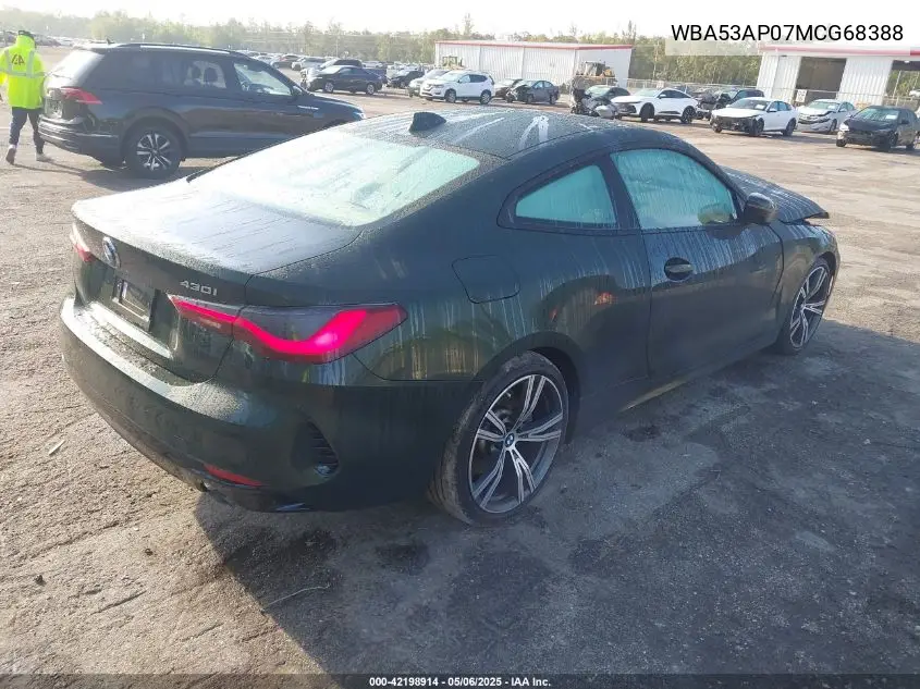 2021 BMW 430I VIN: WBA53AP07MCG68388 Lot: 42198914