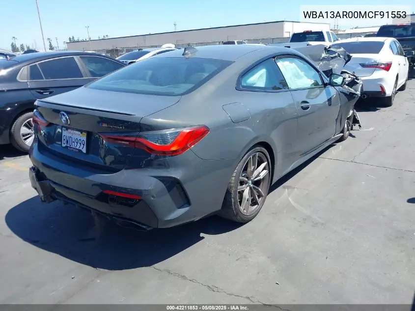 2021 BMW M440I xDrive VIN: WBA13AR00MCF91553 Lot: 42211853