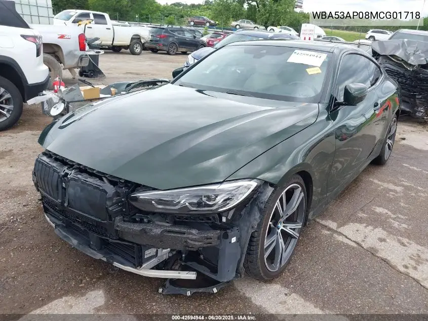 2021 BMW 430I VIN: WBA53AP08MCG01718 Lot: 42594944