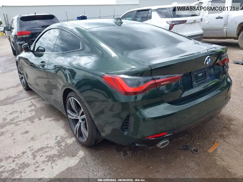 2021 BMW 430I VIN: WBA53AP08MCG01718 Lot: 42594944